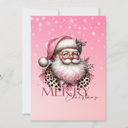 ピンクレトロサンタメリークリスマス シーズンカード (正面)