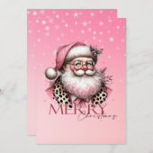 ピンクレトロサンタメリークリスマス シーズンカード (正面/裏面)