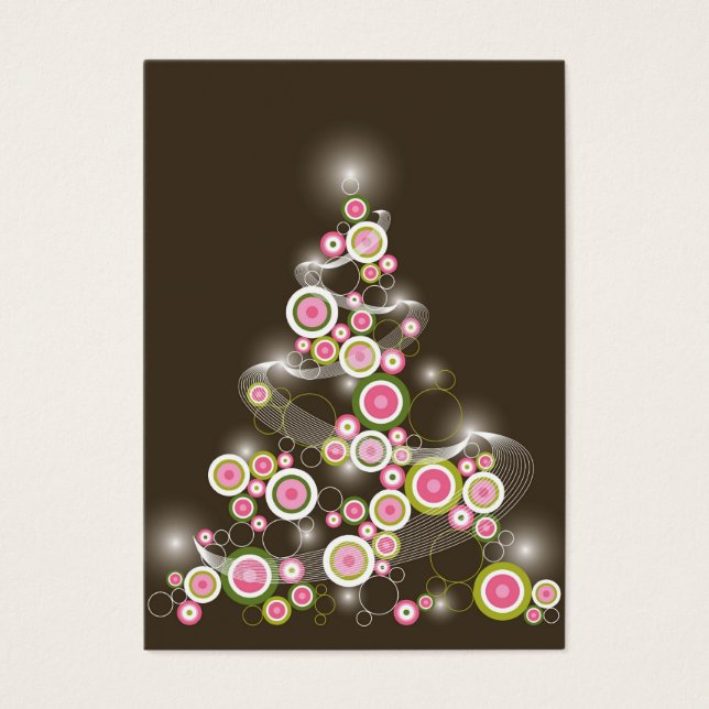 ピンクレトロサークルクリスマスツリーミニ招待状 (正面)