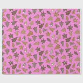 ピンクレトロジンジャーブレッドCookieクリスマス ラッピングペーパー (フラット)