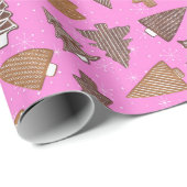 ピンクレトロジンジャーブレッドCookieクリスマス ラッピングペーパー (ロールコーナー)