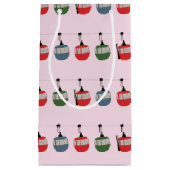 ピンクレトロスキーリフトイラストレーションスキーヤー スモールペーパーバッグ (正面)