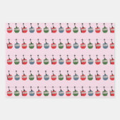 ピンクレトロスキーリフトイラストレーションスキーヤー ラッピングペーパーシート (正面2)