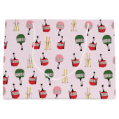 ピンクレトロスキーリフトゴンドラウィンタースキー ラージペーパーバッグ (正面)