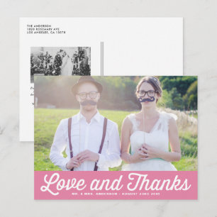 ピンクレトロスクリプト写真ウェディングサンキューレター ポストカード