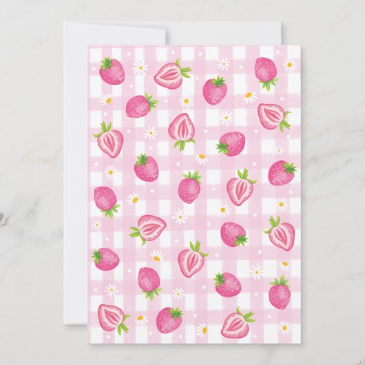 ピンクレトロストロベリーベリースイートベビーガールシャワー 招待状 (裏面)