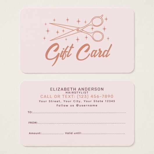 ピンクレトロタイポグラフィヘアスタイリストのギフトカード (正面&裏面)