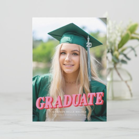 ピンクレトロタイポグラフィ卒業発表 サンキューカード (スタンド正面)