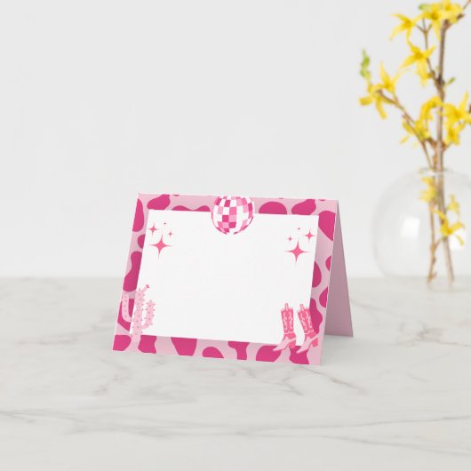 ピンクレトロディスコ女性のカーボーイ名座席表 カード (黄色い花)