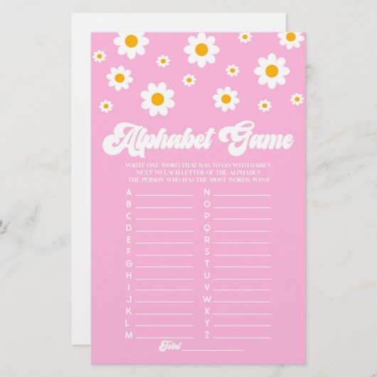ピンクレトロデイジーアルファベビーシャワーゲーム 便箋 (正面/裏面)