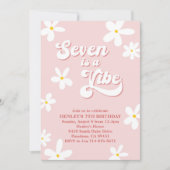 ピンクレトロデイジーセブンはヴィベ誕生日 招待状 (正面)