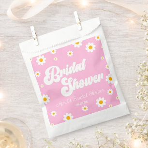ピンクレトロデイジーフラワーフローラブライダルシャワー フェイバーバッグ