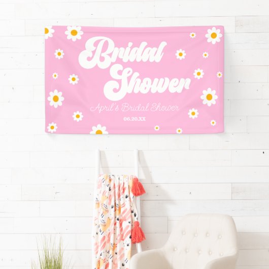 ピンクレトロデイジーフラワーフローラブライダルシャワー 横断幕 (インサイチュ)