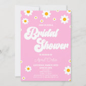 ピンクレトロデイジーフラワーブライダルシャワー 招待状 (正面)