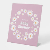ピンクレトロデイジーリースグルーヴィーガールベビーシャワー 台座サイン (正面)