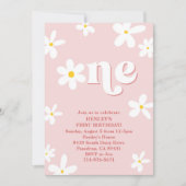 ピンクレトロデイジーワンバースデーガール 招待状 (正面)