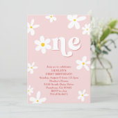 ピンクレトロデイジーワンバースデーガール 招待状 (スタンド正面)