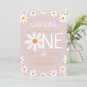 ピンクレトロデイジー最初のバースデーパーティ招待状 招待状 (スタンド正面)