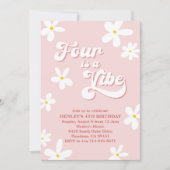 ピンクレトロデイジー4はヴィベ誕生日 招待状 (正面)