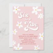 ピンクレトロデイジー6はヴィーベ誕生日 招待状 (正面)