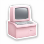 ピンクレトロデスクトップコンピュータ絵文字 シール (正面)