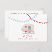 ピンクレトロトレーラー&バンティング結婚式RSVP 出欠カード (正面/裏面)
