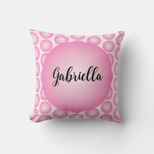 ピンクレトロドット名スクリプトタイポグラフィ装飾用クッション クッション (正面)