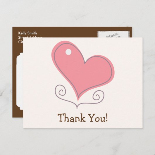 ピンクレトロドードルハートありがとう ポストカード (正面/裏面)