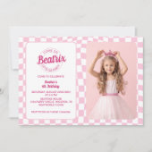 ピンクレトロドールフォト誕生日 招待状 (正面)