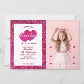 ピンクレトロドールフォト誕生日 招待状 (正面)