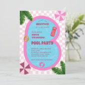 ピンクレトロドールプール誕生日パーティーの招待 招待状 (スタンド正面)