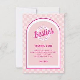 ピンクレトロドールレッズゴーパーティー誕生日 サンキューカード