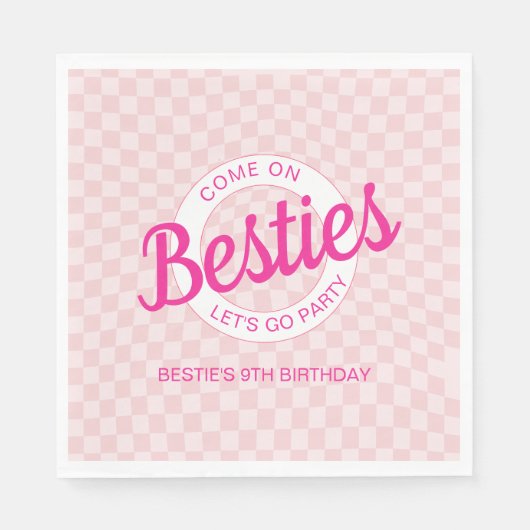 ピンクレトロドールレッズゴーパーティー誕生日 スタンダードランチョンナプキン (正面)