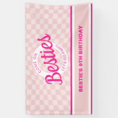 ピンクレトロドールレッズゴーパーティー誕生日 横断幕 (縦)