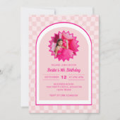 ピンクレトロドールレッズパーティー誕生日写真 招待状 (正面)