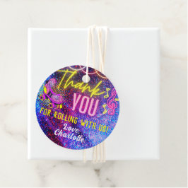 ピンクレトロネオングローローラースケートで滑るありがとう フェイバータグ