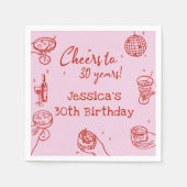 ピンクレトロハンドドローファンキードカクテル誕生日 スタンダードカクテルナプキン (正面)