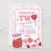 ピンクレトロハートキャンディツスウィート誕生日 招待状 (正面)