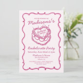 ピンクレトロハートコケッティーチェリーケーキ独身最後の夜 招待状 (スタンド正面)