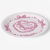 ピンクレトロハートコケッテイ チェリーケーキ ブライダルシャワー ペーパープレート (アングル)
