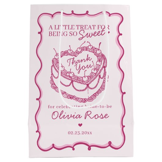 ピンクレトロハートコケッテイ チェリーケーキ ブライダルシャワー ミディアムペーパーバッグ (裏面)