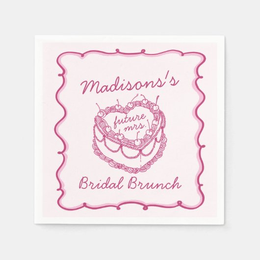 ピンクレトロハートコケッテイ チョコレートケーキ ウェディング ブランシュ スタンダードカクテルナプキン (正面)