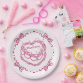 ピンクレトロハートコケッテイ チョコレートケーキ オーダーメイド ペーパープレート (パーティー)