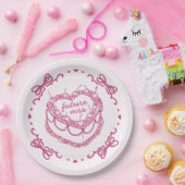 ピンクレトロハートコケッテイ チョコレートケーキ ブライダルシャワー ペーパープレート (パーティー)