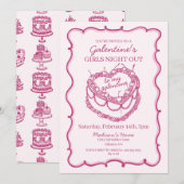 ピンクレトロハートコケッテイ チョコレート チェリー ケーキ ガレンタイン 招待状 (正面/裏面)