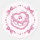 ピンクレトロハートコケットさくらんぼケーキエンベロープ ラウンドシール (正面)