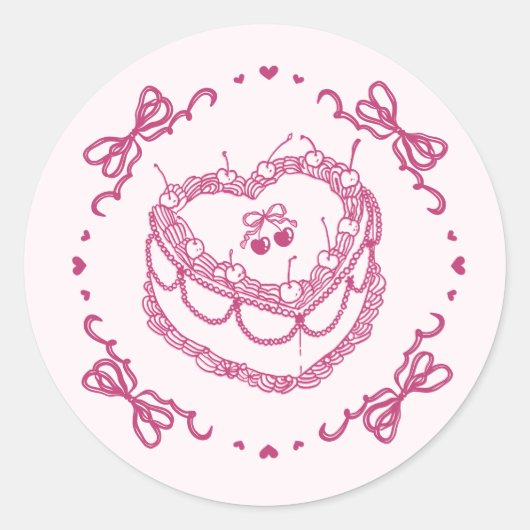 ピンクレトロハートコケットさくらんぼケーキエンベロープ ラウンドシール (正面)