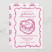 ピンクレトロハートコケットさくらんぼケーキガレンティン 招待状 (正面/裏面)