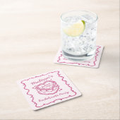 ピンクレトロハートコケットさくらんぼケーキバチェロレッテ スクエアペーパーコースター (インサイチュ)