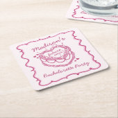 ピンクレトロハートコケットさくらんぼケーキバチェロレッテ スクエアペーパーコースター (アングル)